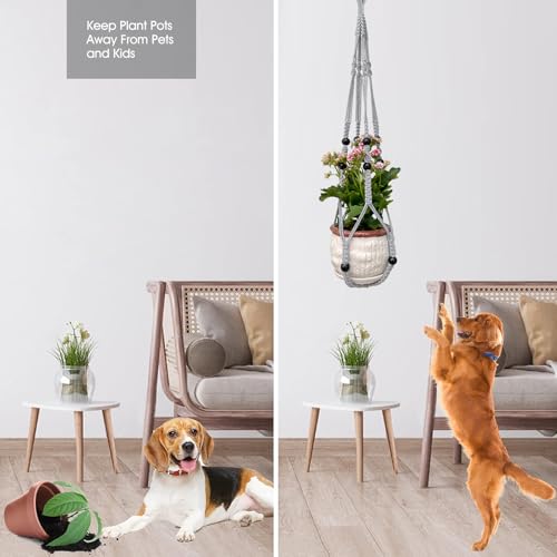 RIFNY Macrame Plant Hanger for 5 to 10 Inch Plant Pots, 35 Inch Indoor Handmade Woven Rope Hanger Kits with Hooks and Wood Beads, Hanging Planter Basket Holder for Boho Home Decor (Grey, 3 Pack) | 35 Inch Hanging Planter with Hooks, Fits 5-10" Pots, Suita