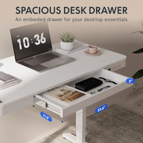 FLEXISPOT Comhar 55" Electric Standing Desk with Drawers, USB Charging Ports, Quick Assembly, Height Adjustable Sit Stand Computer Desk with Child Lock for Modern Minimalist Home Office, White - size: 55"White