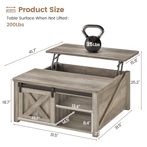 SEDETA 31.5" Lift Top Coffee Table with Storage, Square Coffee Tables for Living Room, Farmhouse Coffee Table with Large Hidden Storage Compartment and Adjustable Shelves, Grey - color: Grey