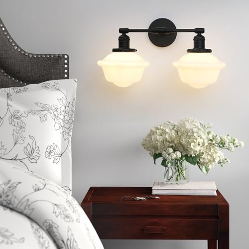 2-Lights Milk White Glass Wall Sconce Lights, Modern Classic Wall Vanity Lighting for Living Room Bathroom Bedroom - color: Black