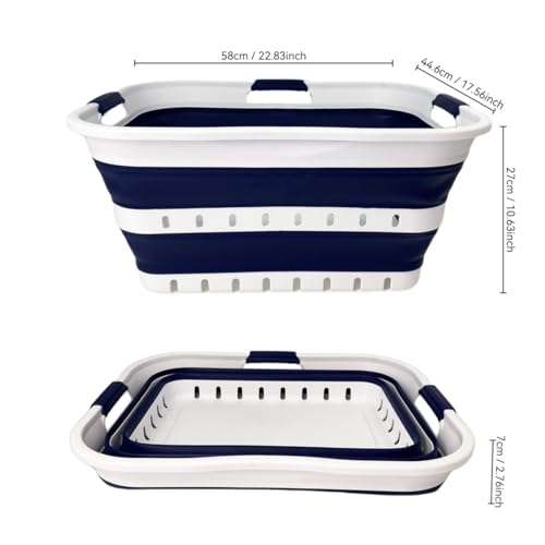 SAMMART 42L (11 gallon) Collapsible Plastic Laundry Basket - Foldable Pop Up Storage Container/Organizer - Space Saving Hamper/Basket (1, White/Starry Blue) - color: White/Starry Blue