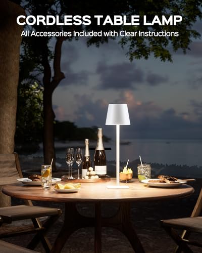 JACKYLED Cordless Lamp DIY Height, 3 Color Stepless Dimming, 5000Capactiy Opwer Operated Lamp Portable Rechargeable for Bedroom Dinning Kitchen, White, 2 Pack - color: White, size: 2 Pack-Square Base
