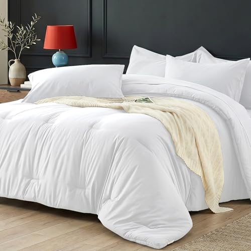 King Size Comforter Set 7 Pieces - Soft Bed in a Bag King Bed Set, Cozy Luxury Bedding Sets with All Season Comforter, Flat Sheet, Fitted Sheet, 2 Pillowcases & 2 Shams, Dark Green - color: White, size: Oversized King