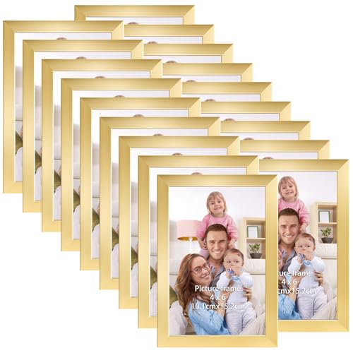 Giftgarden 4x6 Picture Frame Set of 18, Lightweight 4 by 6 Frames Bulk for Gallery Wall Photo Hanging and Tabletop Display, Gold - color: Gold*18, size: 4x6