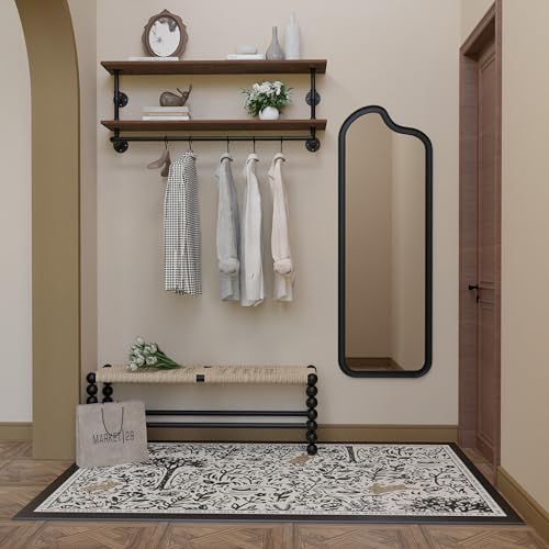 Clothes Rack 36in, 2 Tier Wall Mounted Garment Rack with Real Wood Shelf, Heavy Duty Hanging Clothes Rack, Multi-Purpose Hanging Rod, Space-Saving Closet Storage - color: Brown, size: 2T36IN