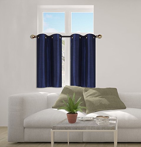 Elegant Home 2 Panels Tiers Grommets Small Window Treatment Curtain Faux Silk Insulated Blackout Drape Short Panel 28" W X 36" L Each for Kitchen Bathroom or Any Small Window # D24 (Navy Blue) - color: Navy Blue