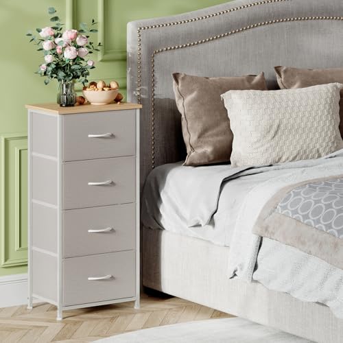 Somdot Dresser for Bedroom, 4 Drawer Storage Cabinet, Ash Grey | Tall Nightstand Fabric Dresser with Removable Bins, Steel Frame and MDF Wood Top, Closet, Nursery, Dorm or Entryway Storage - color: Ash Grey, size: 11.8"D x 16.5"W x 36.6"H (4 Drawers)