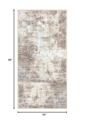 Abstract Runner Rug 2x4 Ft Entryway Rugs Washable Door Mat Indoor Entrance, Rubber Backed Entryway Runners, Printed Faux Wool Non Slip Floor Carpet for Foyer Front Door Sink, Beige Brown - color: Gold/Yellow/Brown/Beige/White, size: 2' x 4' (Rectangular)