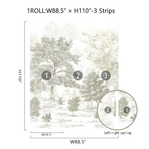 Vintage Forest Wall Murals Peel and Stick 88.5" W x 110" H Beige Tree Wallpaper Self-Adhesive Large Nature Landscapes Murals Canvas Wall Decor for Bedroom Bathroom - size: 88.5" × 110"