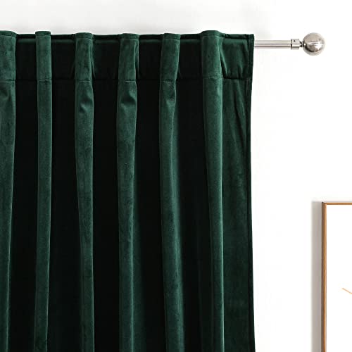 Benedeco Hunter Green Velvet Blackout Curtains 52x84, Back Tab, 2 Panels | Elegant Room Darkening Thermal Insulated Energy Saving Noise Reducing Velvet Window Drapes for Living Room, Bedroom - color: Backtab-dark Green-1, size: 52"W x 84"L (Pack of 2)