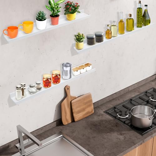 MBYD White Floating Shelves, Modern Photo Shelves with Lip, 24 Inch Wall Mount Picture Ledge Wall Shelf for Bedroom Kitchen Office Living Room Kitchen, Nursery Book Shelves Set of 3 Same Dimension - color: White, size: Set of 3 24 in