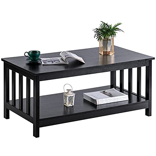 ChooChoo Mission Coffee Table, Black Wood Living Room Table with Shelf, 40 Black - color: Black, size: 22"D x 39.9"W x 18.1"H