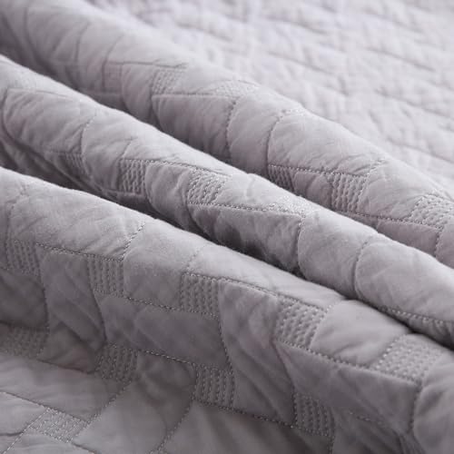 Wistown Cotton King Bedspread Quilt Bedding Sets, Grey | 3 Pieces Reversible Lightweight Soft Coverlets Comforters, All Seasons, Weave Stitching Pattern - color: Grey Weave Pattern, size: King (98 by108inch)