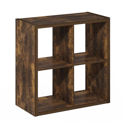 Furinno Cubicle 4-Cube Book Shelf, Extra Thick Frame Bookshelf, Amber Pine | 14.6" x 30" x 30", Reversible Bookcase with Open Back, for Living Room, Bedroom, Home Office - color: Amber Pine, size: 4-Cube
