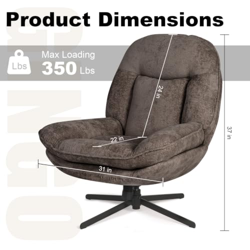 GINGO 24" High Back Swivel Accent Chair Set of 2 for Living Room, Brown | Large Accent Chair, Comfy Reading Chair Oversized, Slightly Rocking Upholstered Armchair, Ergonomic Fabric Modern Chair - color: Brown
