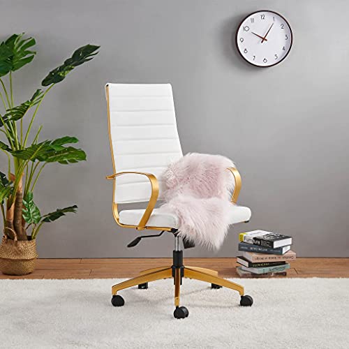 lux Modern Gold Office Desk Chairs Modern Office Desk Chair with Wheels and arms Ergo Chairs high Back Chair Computer Leather Modern Chair Leather Office Executive Chair (GD-White) - color: Gd-white