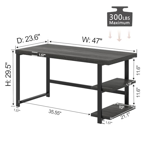 47 Inch Computer Desk with Storage Shelves, Modern Home Office Desk, Small Study Writing Desk Gaming Table Workstation for Bedroom Living Room, Industrial Dark Gray - color: Dark Gray, size: 47 inch