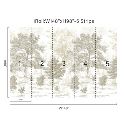Vintage Forest Wall Murals Peel and Stick 148" x 98" Beige Tree Wallpaper Self-Adhesive Large Nature Landscapes Murals Canvas Wall Decor for Bedroom Bathroom - size: 148" × 98"