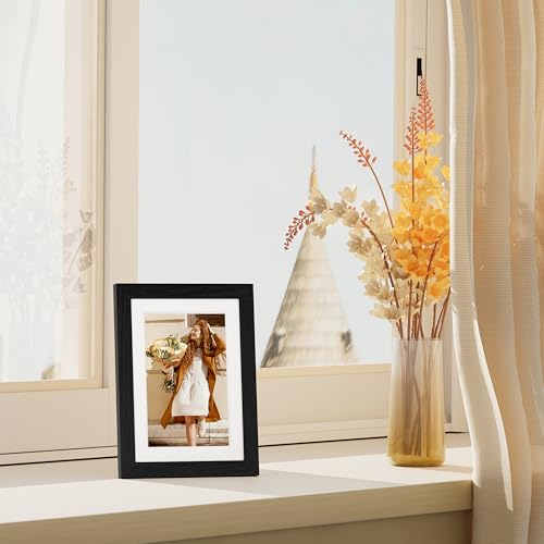 Vittanly 5x7 Picture Frames Set of 4, for Wall or Tabletop Display, Black | Display Pictures 4x6 with Mat or 5x7 without Mat, Engineered Wood with Shatter Resistant Plexiglass, Small Photo Frames - color: Black, size: 5x7