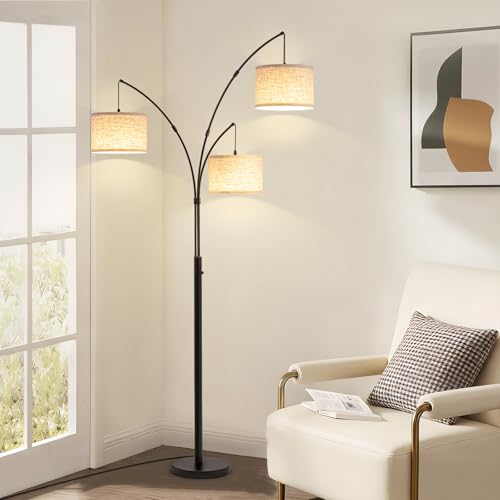 Netin Arc Floor Lamp with Remote, 3 Light Floor Lamp for Living Room Bright Lighting, 3 Color Temperature, Dimmable Tall Standing Lamp, Mid Century Tree Floor Lamp for Bedroom Office - color: Black