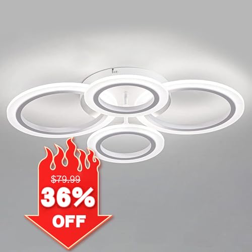 Shine LUEST 34W LED Ceiling Light with Remote, 3000-6000K Dimmable Modern Flush Mount Ceiling Lighting Fixture White 4 Rings Round Chandelier Ceiling Lamp for Small Room, Bedroom - color: White, 4 Rings