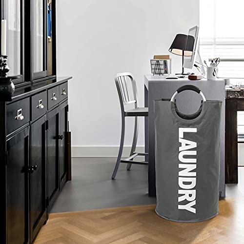 DOKEHOM 90L Large Laundry Basket Bag, Collapsible Tall Hamper, Dark Grey | Freestanding tall washing bin & foldable laundry bag. High-capacity clothes storage basket with durable sturdy handles - color: Dark Grey, size: 90L