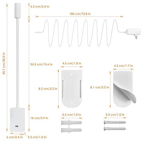 ENUOTEK LED Wall Mounted Reading Light, Bedside Book Lights with Wireless Remote Control for Bed, Flexible Bedroom Spot Lamp, Dimmable Neutral White 4000K Lighting, Timer Function, 5V 2A USB Output - color: White