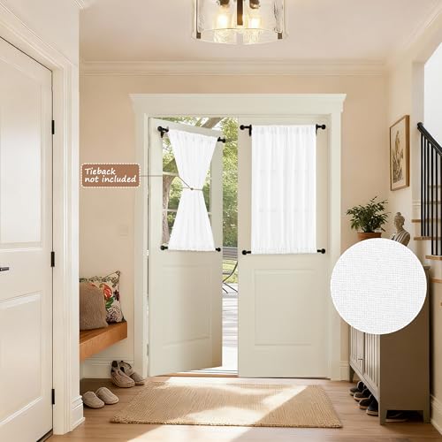 Tollpiz Small Linen Door Curtains Doorway Semi Sheer Curtain Room Divider Light Filtering Drape Dual Rod Pocket Boho Window Curtains for Closet, 25 x 40 inches Long, White, 1 Panel - color: White, size: 25"W x 40"L (Pack of 1)
