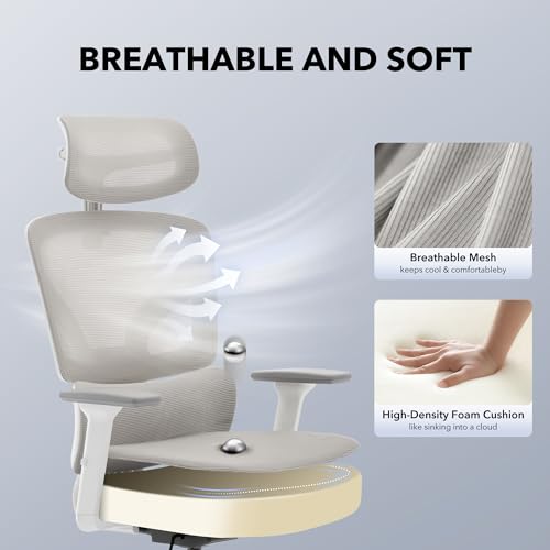 Ergonomic Office Chair Mesh – Adjustable Lumbar 3D Armrests High-Back Desk | Breathable Mesh Backrest; Seat Height & Tilt-Angle Adjustment; Smooth-Rolling Casters; Easy To Assembly, For Home, Office - color: Grey-p1