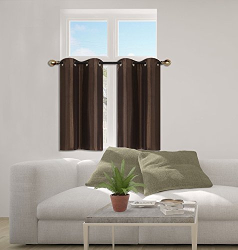 Elegant Home 2 Panels Tiers Grommets Small Window Treatment Curtain Faux Silk Insulated Blackout Drape Short Panel 28" W X 36" L Each for Kitchen Bathroom or Any Small Window # D24 (Brown/Chocolate) - color: Brown / Chocolate