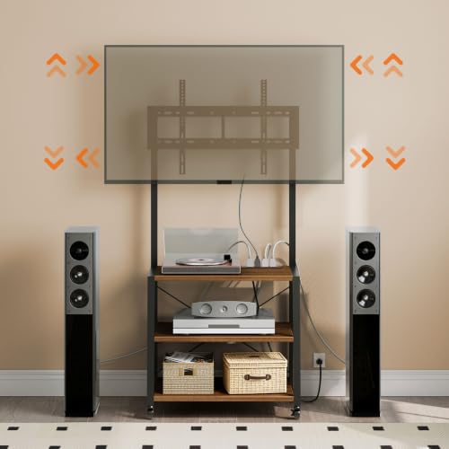 HOOBRO Rolling TV Stand with Mount and Power Outlet Up to 55 inch TV, Corner Entertainment Center, Small TV Stand with 3-Tier Storage Shelves for Living Room, Bedroom, Black and Walnut BH66UDS01 - color: Black and Walnut