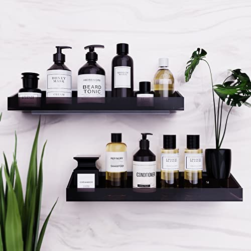 Bakzon Acrylic Wall Mount Organizer, Self Adhesive Shelves, No Drilling Hang Walls, for Bathroom, Kitchen, Living Room - Dark Brown - style: Shower Shelf-Black