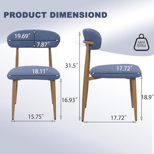 FREKEN Modern Upholstered Dining Chairs Set of 6, Mid-Century Metal Frame with Wood Grain, Linen Fabric Side Chair for Kitchen Dining Room, 350lbs Capacity, Blue - color: Blue - Wood Grain Legs, size: Set of 6
