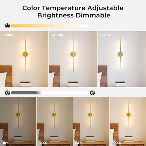 Rechargeable Wall Light Set of 2 Wireless Dimmable Detachable Wall Lamp | Battery Operated Wall Sconces 10000mAh with Remote Control 3000-6500K for Bedroom Living Room 28.3" Gold - color: Gold-Round Base, size: 2 Pack