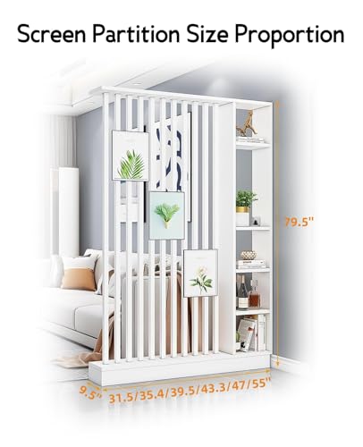 Wall Room Divider, Storage Cabinet Storage Display with Shelves, Modern Freestanding Wood Room Divider Screen, Wall Privacy Screens for Home Office Decorative (White+W,39.5" L x 9.5" W x 79.5" H) - color: White+white, size: 39.5" L x 9.5" W x 79.5" H