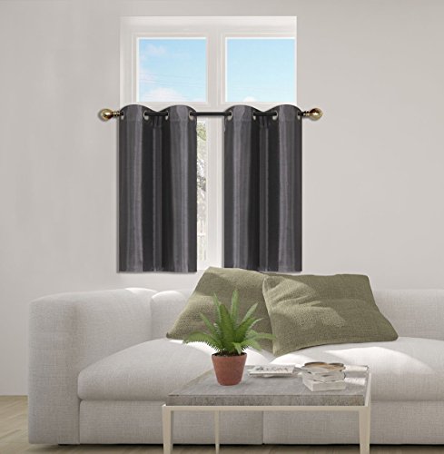 Elegant Home 2 Panels Tiers Grommets Small Window Treatment Curtain Faux Silk Insulated Blackout Drape Short Panel 28" W X 36" L Each for Kitchen Bathroom or Any Small Window # D24 (Charcoal) - color: Charcoal