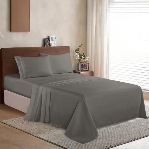 Elegant Comfort Luxury Soft 1500 Premier Egyptian 4-Piece Premium Hotel Quality Wrinkle Resistant Coziest Bedding Set, All Around Elastic Fitted Sheet, Deep Pocket up to 16inch, Queen, Grey - color: Grey, size: Queen