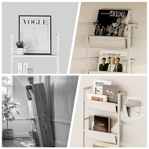 Homeiju Wall Mounted Kids Bookshelf with Storage Bin, 5-Tier Ladder Shelf, Suitable for Books, Toys, Magazines, Documents, Albums, White - color: White