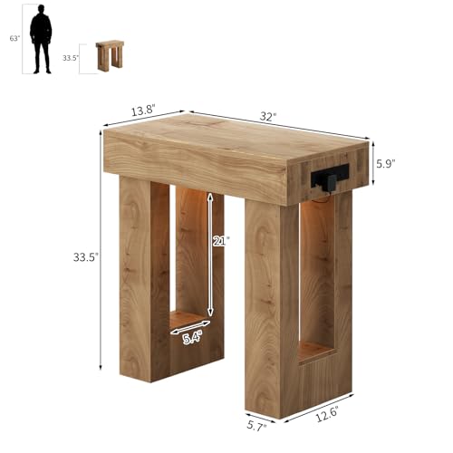 Unikito 32" Entry Table with Power Outlet & Sensor Light, Natural Oak | Narrow Wooden Foyer Table with Open Storage, Modern Farmhouse Console Table, Versatile for Entrance/Hallway/Living Room - color: Natural Oak, size: 32IN