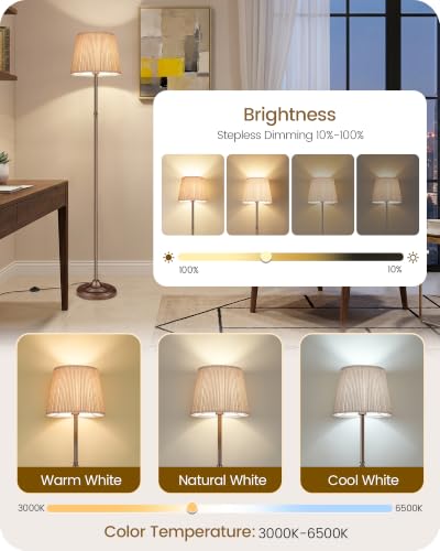 Dimmable Floor Lamp for Living Room, 68" Tall Standing Lamp | Reading Light with Remote & Foot Pedal, 10W LED Bulb (3000K-6500K), FCC Listed, Reinforced Base, Brown and Beige VE12LD05 - color: Brown+ Beige