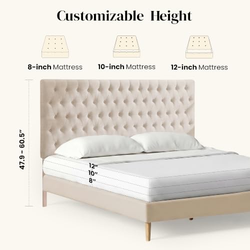 Upholstered Queen Headboard Only, Premium Linen Button Tufted Headboards, Adjustable Solid Wood Head Board, Padded Headboard with Solid Wood Legs in Bedroom (Beige) - color: Beige, size: High Queen