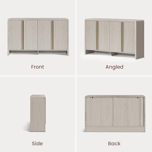 59" Fluted Sideboard Buffet Cabinet with Storage, White Alder | Modern Credenza Console with 4 Doors & Adjustable Shelves, Wood Coffee Bar for Kitchen, Living Room, Entryway