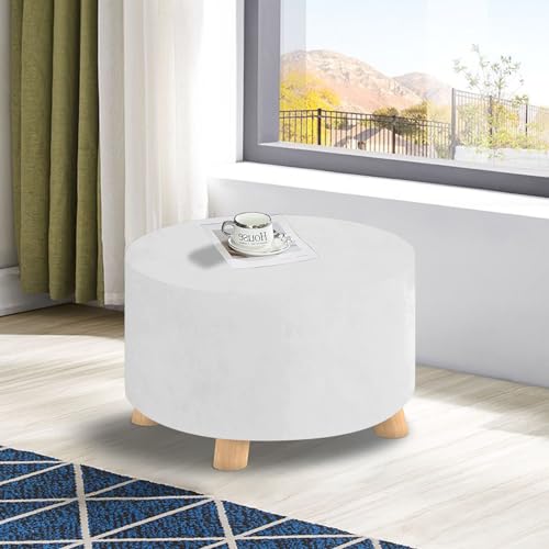 MAXIJIN Velvet Ottoman Cover - Round Slipcover Washable Foot Stool Cover Thick Storage Footrest Protector with Elastic Bottom (Medium, White) - color: White, size: 14"D x 14"W x 15"H