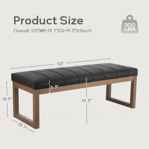 52.7" Bedroom Bench for End of Bed, Faux Leather Entryway Bench (Black-PU) | Modern Upholstered Dining Bench & Footrest Stool Bench with Solid Wood Frame for Bedroom, Living Room - color: Black-pu