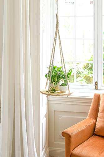 Dahey Plant Hanger Indoor, Round Hanging Plant Shelf Boho Decor, Nature | Sturdy Wood Plant Holder, Jute Rope, Versatile Display, Holds Plants Candles Frames, for Living Room Bedroom Kitchen - color: Nature