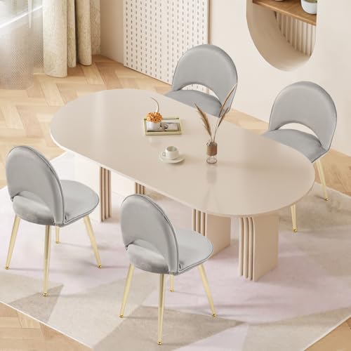 Vanity Chair with Adjustable Back, Gray Velvet Vanity Stool Chair | Upholstery Armless Makeup Stool with Gold Metal Legs for Bedroom Living Room Kitchen Dinning Room (Gold and Gray) - color: Gold and Gray