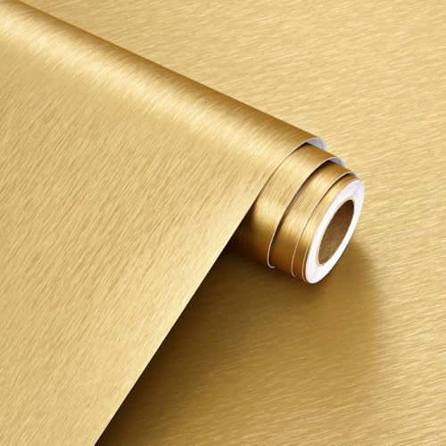 Stainless Steel Gold Contact Paper Removable Metal Gold Wallpaper | Peel and Stick Brushed Golden Contact Paper Stainless Steel Vinyl Fridge Wrap for Appliances Cabinets Countertops 15.8"x80" - color: Gold, size: 15.8" x 80"
