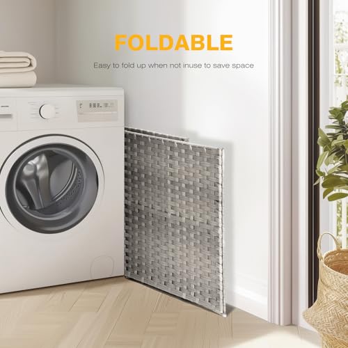 NEWBULIG 110L Extra Large Divided Laundry Hamper with Lid, 2 Section Collapsible Dirty Clothes Basket, Dual Removable Liner Bags for Bedroom, Bathroom, Closet and Dorm Room Organization Grey - color: Grey