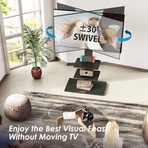 FITUEYES Universal Floor TV Stand for 32-75"" TVs, Height-Adjustable, Black | Corner TV Stand with Swivel Tilt, Iron Base TV Mount with Cable Management, TV Stand with Shelves for Living Room, Bedroom - color: Black