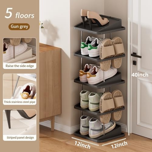 Vertical Shoe Rack,5 Tiers Stackable Shoe Rack for 10 Pairs, Narrow Shoe Tower,Space Saving, for Entryway, Living Room, Bedroom,Closet,DIY Free Standing Shoe Organizer(Black, 5 Tiers) - color: Black, size: 5 Tiers